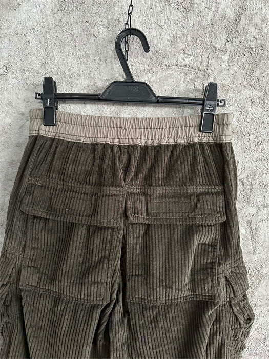 Rick Owens DRKSHDW Cargo Calça Green Cotelê (Alta Qualidade)