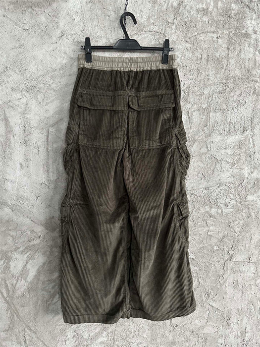 Rick Owens DRKSHDW Cargo Calça Green Cotelê (Alta Qualidade)