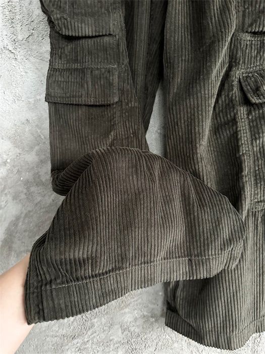 Rick Owens DRKSHDW Cargo Calça Green Cotelê (Alta Qualidade)