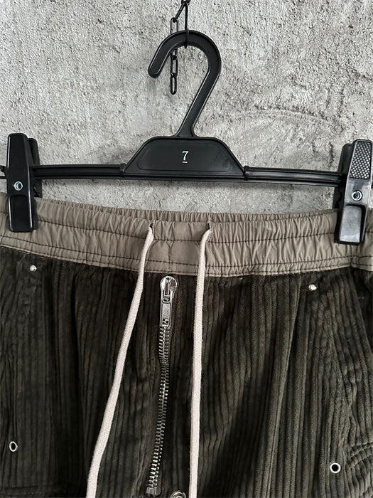 Rick Owens DRKSHDW Cargo Calça Green Cotelê (Alta Qualidade)