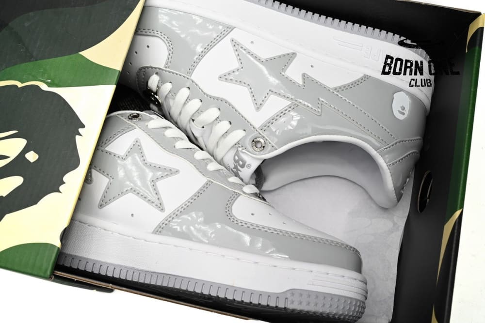 A Bathing Ape Bape Sta Patent Leather White Grey