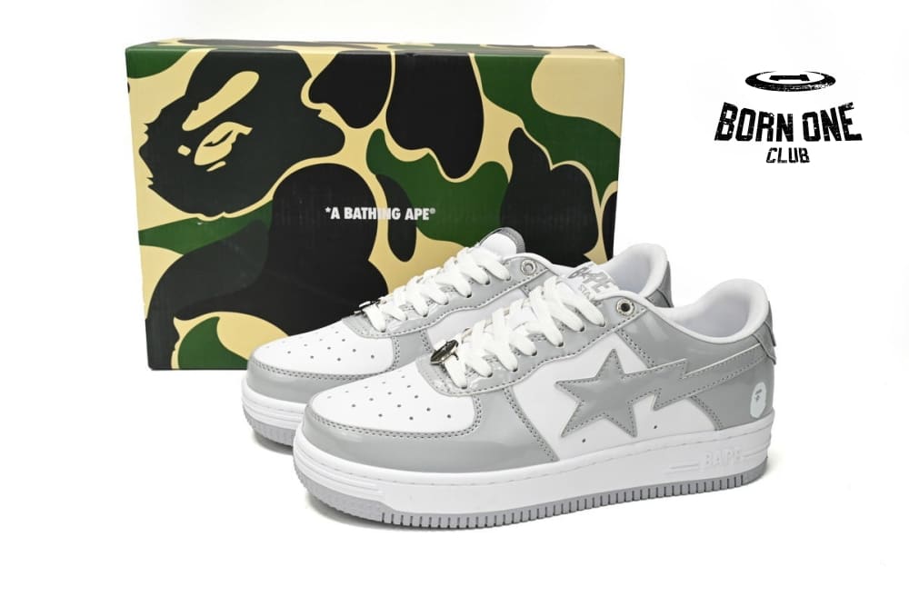 A Bathing Ape Bape Sta Patent Leather White Grey