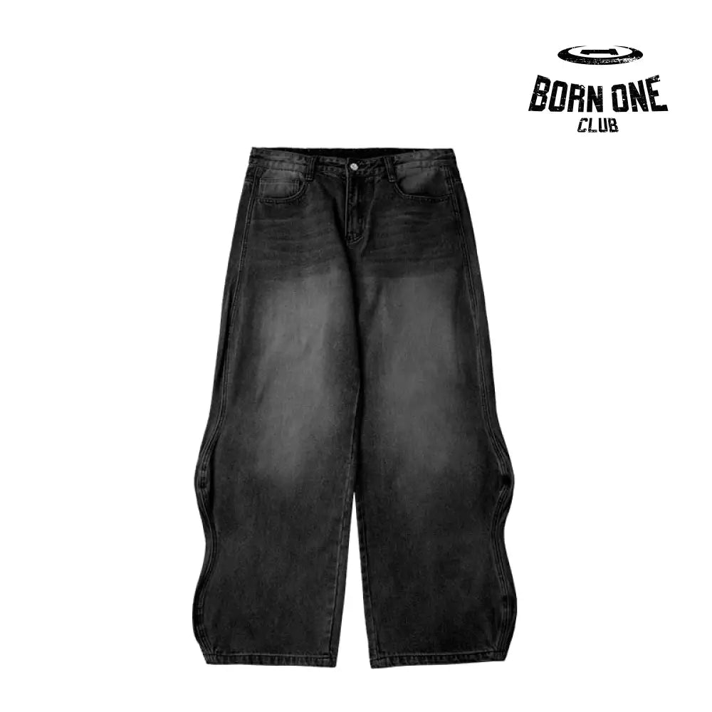 Baggy Wide Leg Jeans Washed Blue Black / M