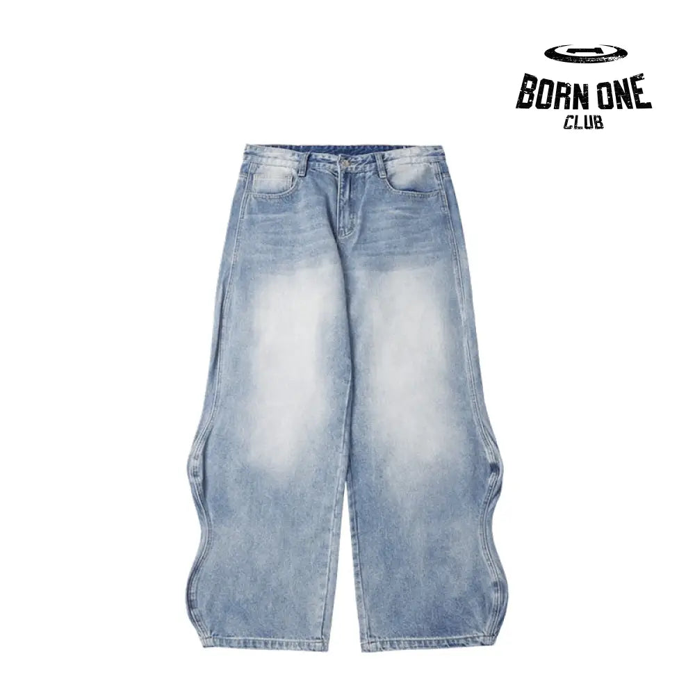 Baggy Wide Leg Jeans Washed Blue Blue / M