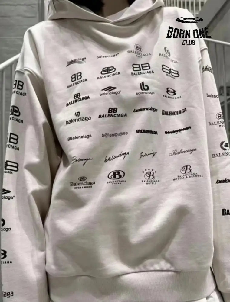 Balenciaga Beige Multilogo Hoodie Moletom Sweatshirts