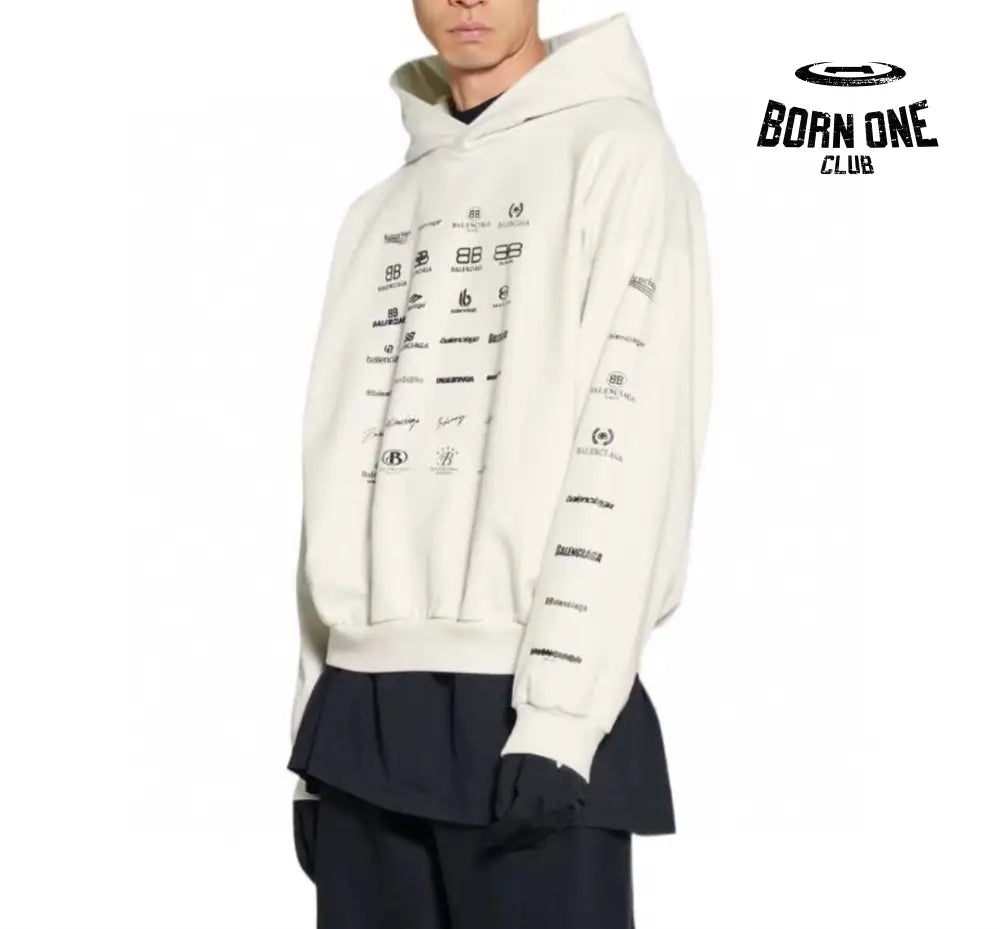Balenciaga Beige Multilogo Hoodie Moletom Sweatshirts