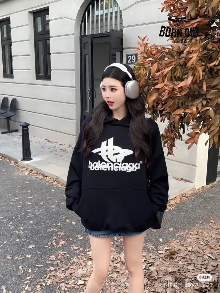 Balenciaga Black Graphic Hoodie Moletom Sweatshirts