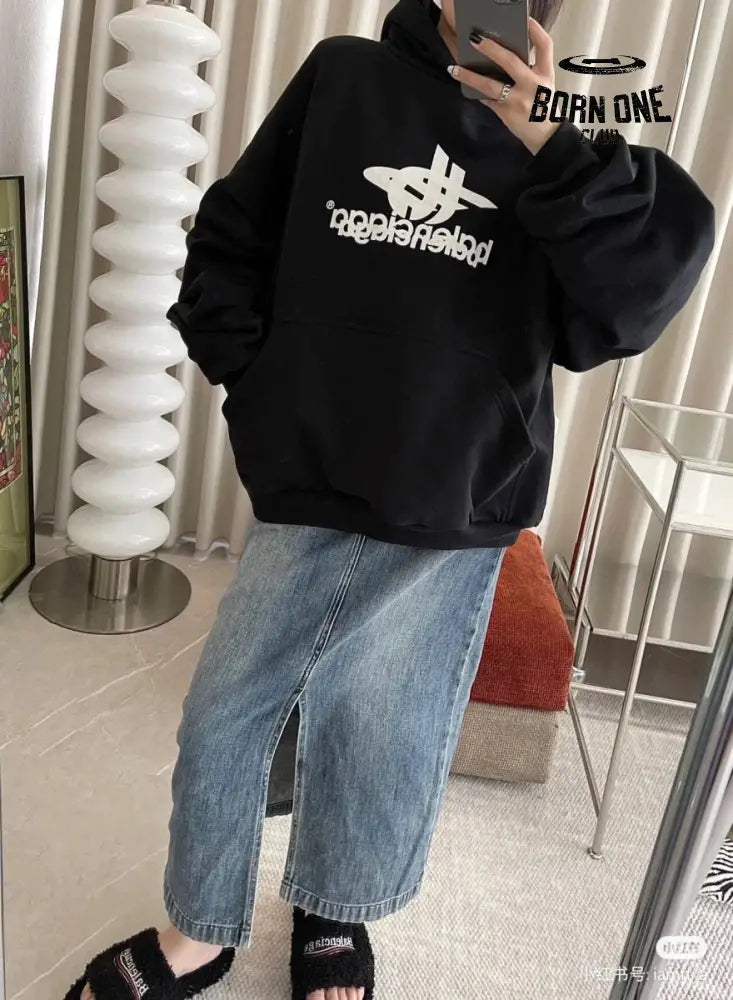 Balenciaga Black Graphic Hoodie Moletom Sweatshirts