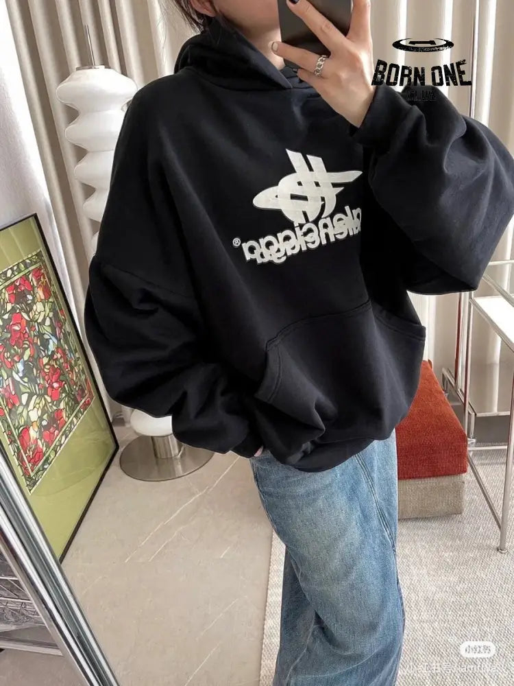 Balenciaga Black Graphic Hoodie Moletom Sweatshirts