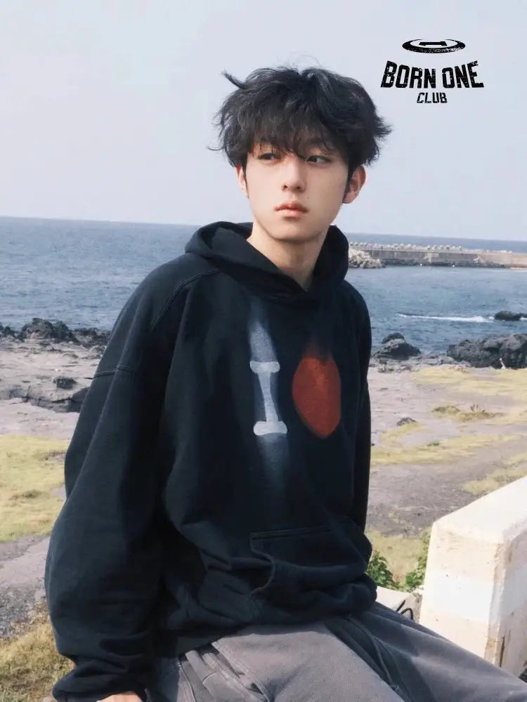 Balenciaga Black Hoodie with ’I Love’ Graphic Moletom Sweatshirts