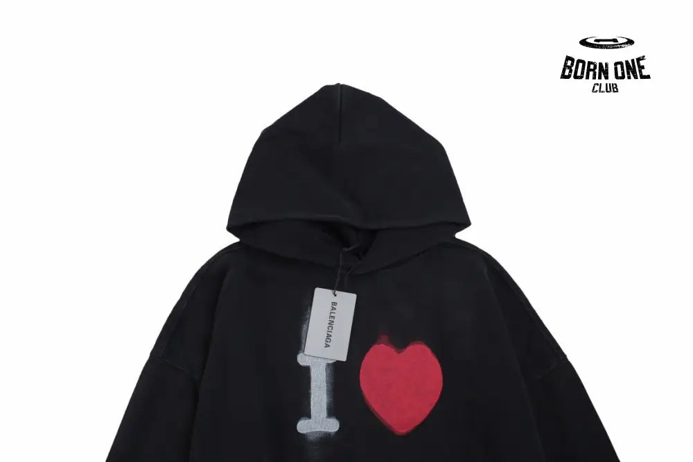 Balenciaga Black Hoodie with ’I Love’ Graphic Moletom Sweatshirts