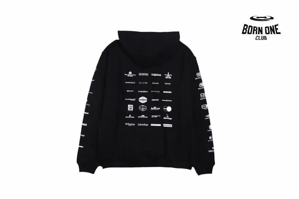 Balenciaga Black Multilogo Hoodie Moletom Sweatshirts