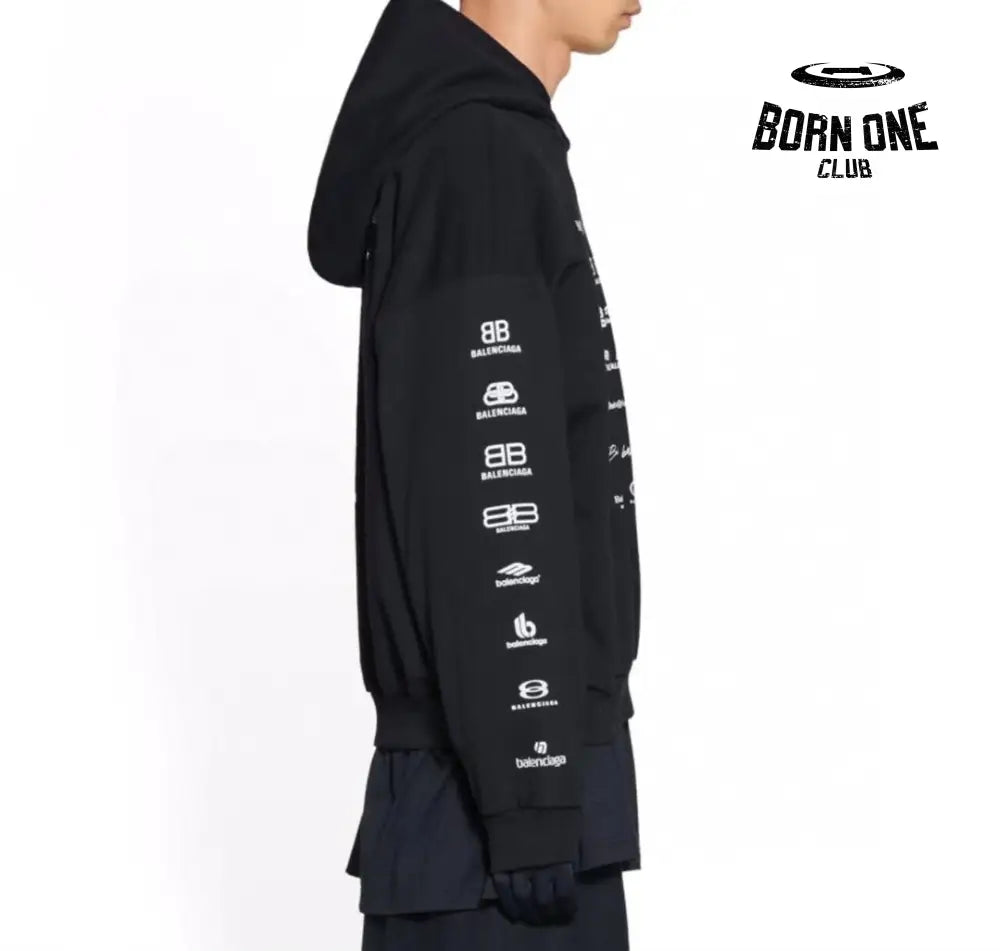 Balenciaga Black Multilogo Hoodie Moletom Sweatshirts