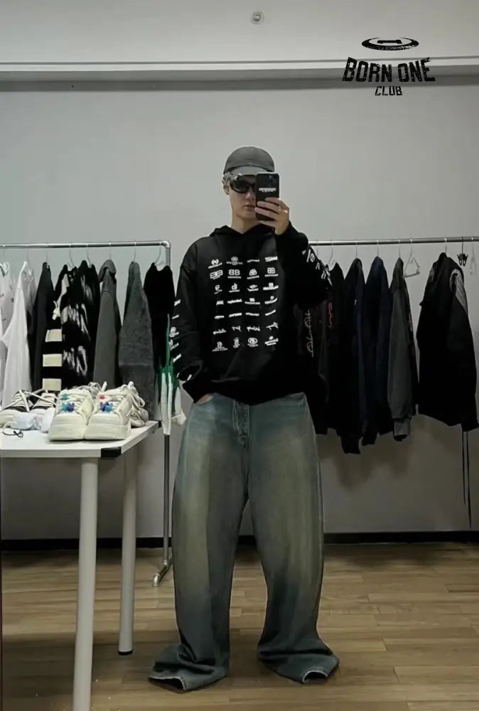 Balenciaga Black Multilogo Hoodie Moletom Sweatshirts