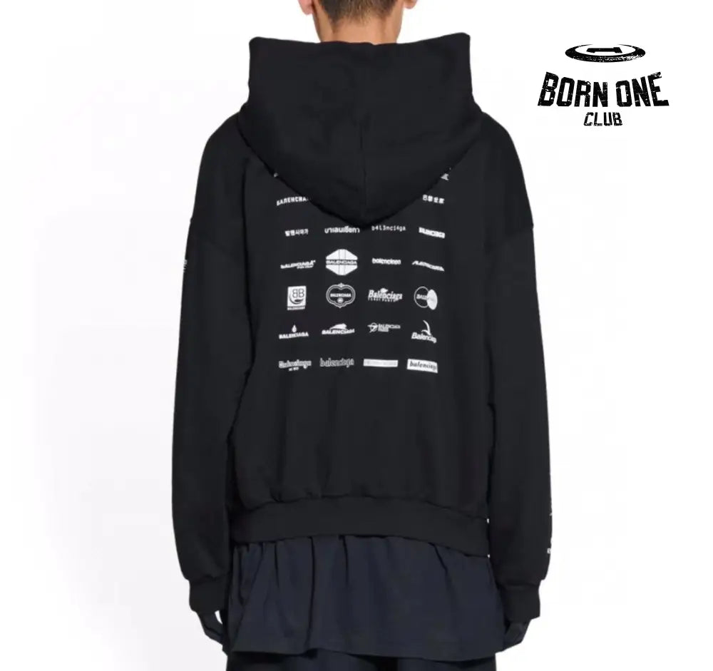 Balenciaga Black Multilogo Hoodie Moletom Sweatshirts