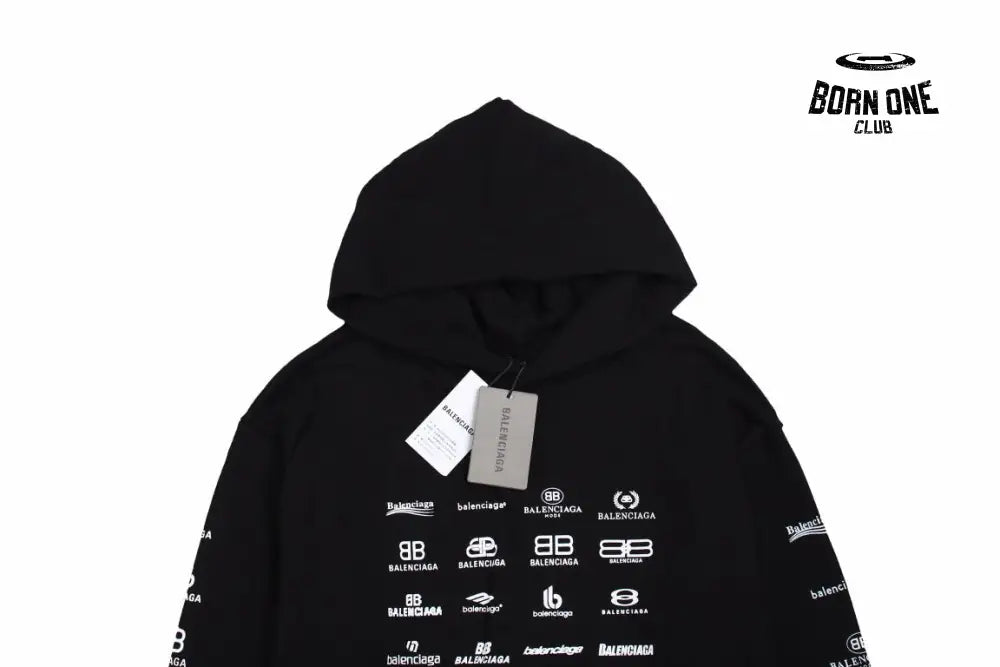 Balenciaga Black Multilogo Hoodie Moletom Sweatshirts