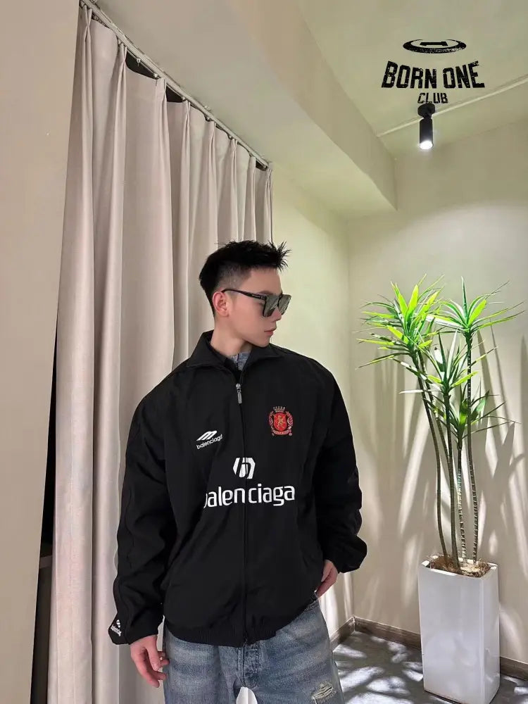 Balenciaga Black Zip-Up Track Jaqueta Sweatshirts
