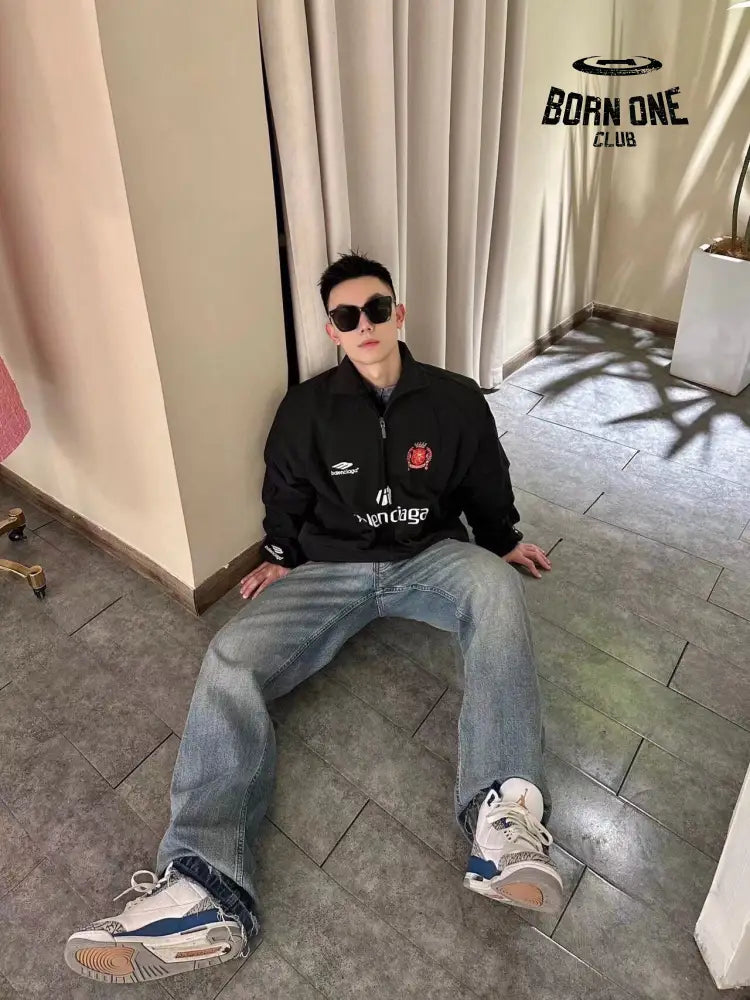 Balenciaga Black Zip-Up Track Jaqueta Sweatshirts