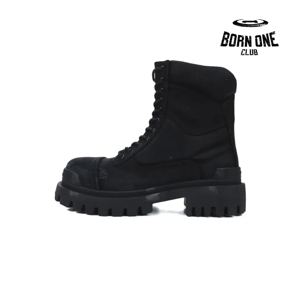 Balenciaga Boots Black Canvas Distressed Strike Boots Bota
