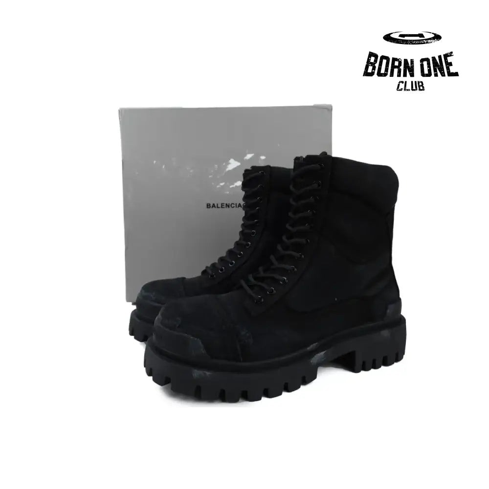 Balenciaga Boots Black Canvas Distressed Strike Boots Bota