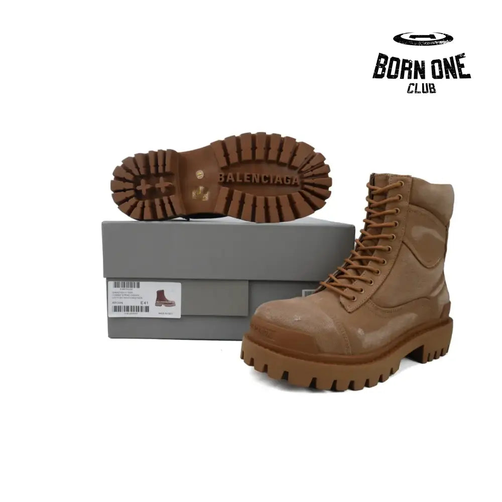 Balenciaga Boots Brown Canvas Distressed Strike Boots Bota