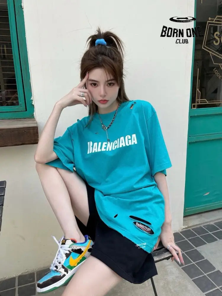 Balenciaga Distressed Logo T-Shirt Camiseta T-shirt