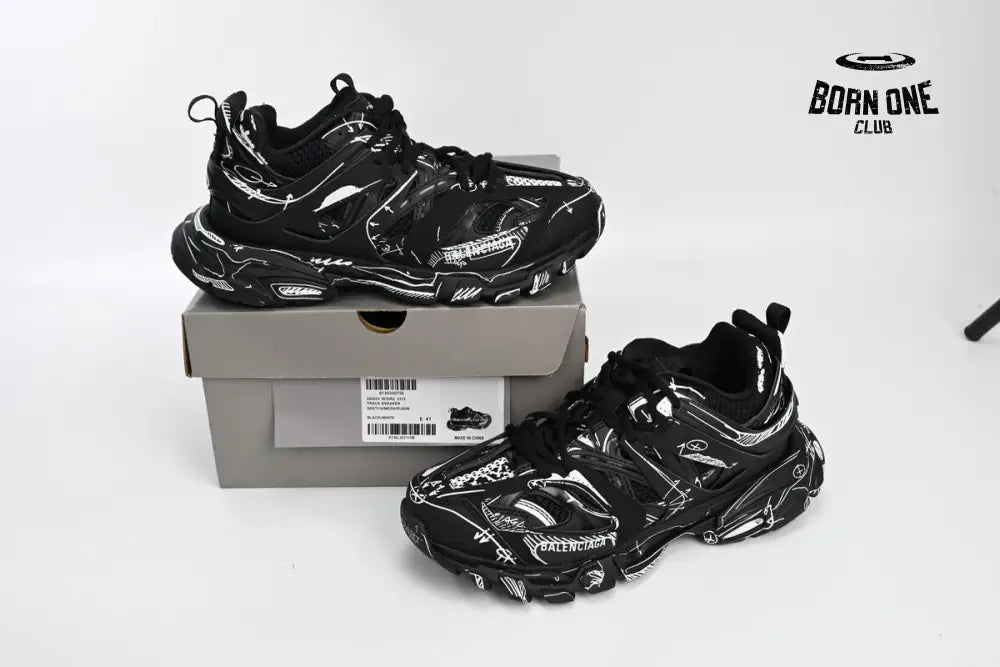Balenciaga Track Black Black-And-White Painting