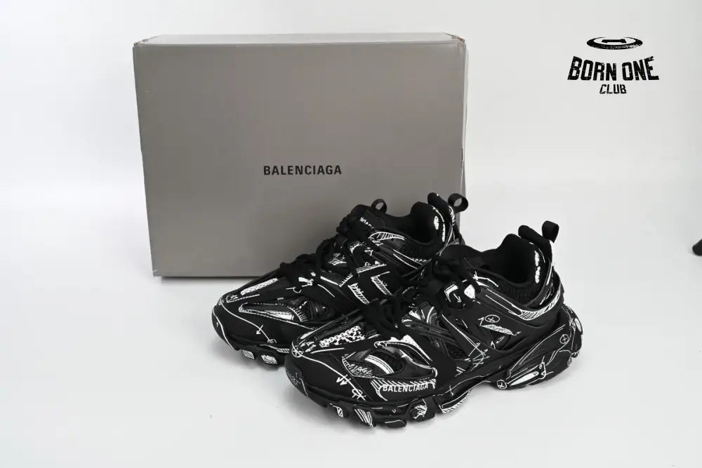 Balenciaga Track Black Black-And-White Painting