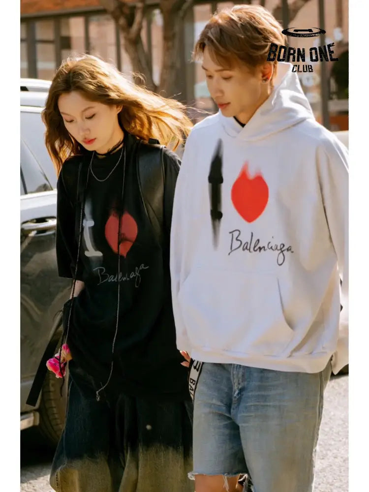 Balenciaga White Hoodie with ’I Love’ Graphic Moletom Sweatshirts
