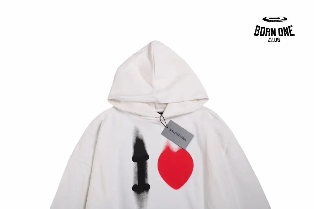 Balenciaga White Hoodie with ’I Love’ Graphic Moletom Sweatshirts