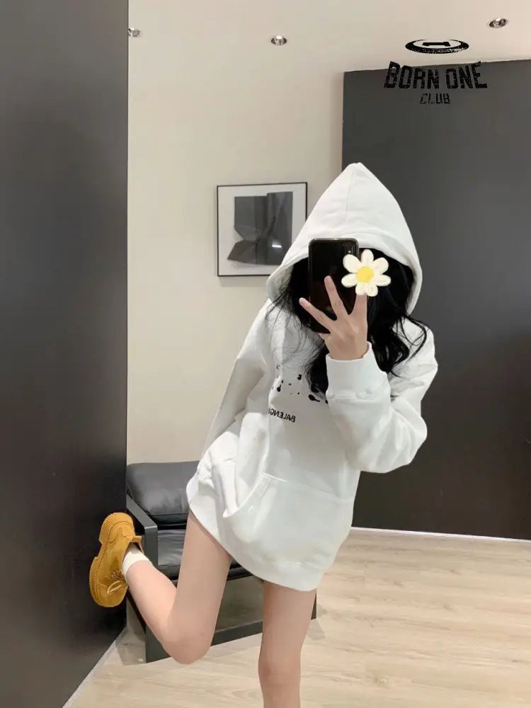 Balenciaga White Logo Hoodie Moletom Sweatshirts