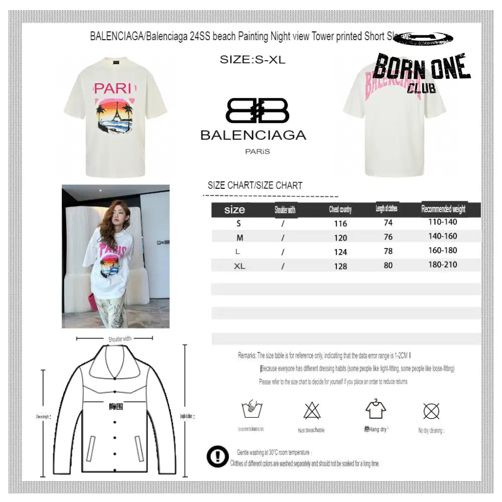 Balenciaga White T-Shirt with Paris Graphic Camiseta T-shirt