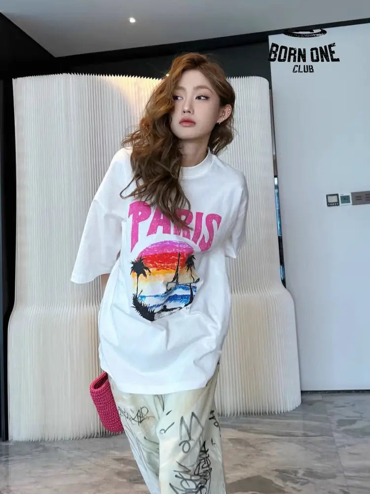 Balenciaga White T-Shirt with Paris Graphic Camiseta T-shirt