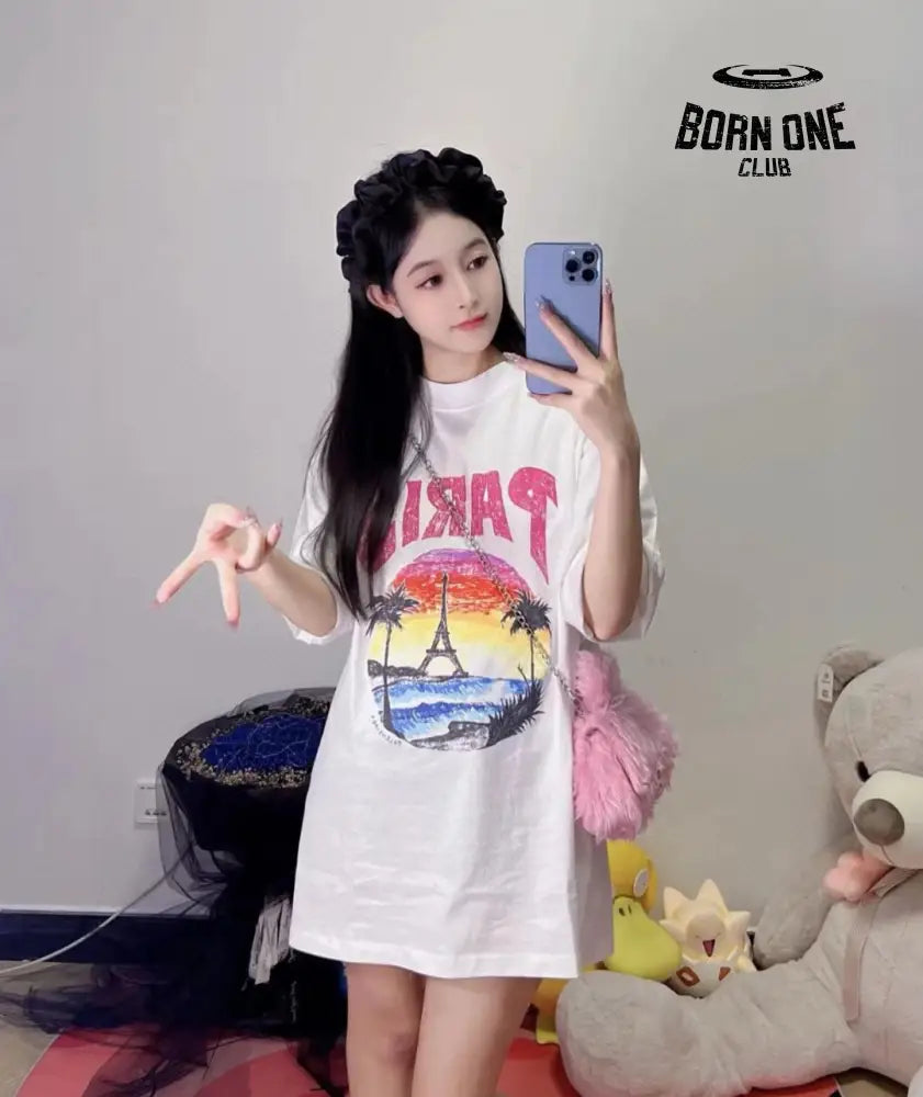 Balenciaga White T-Shirt with Paris Graphic Camiseta T-shirt