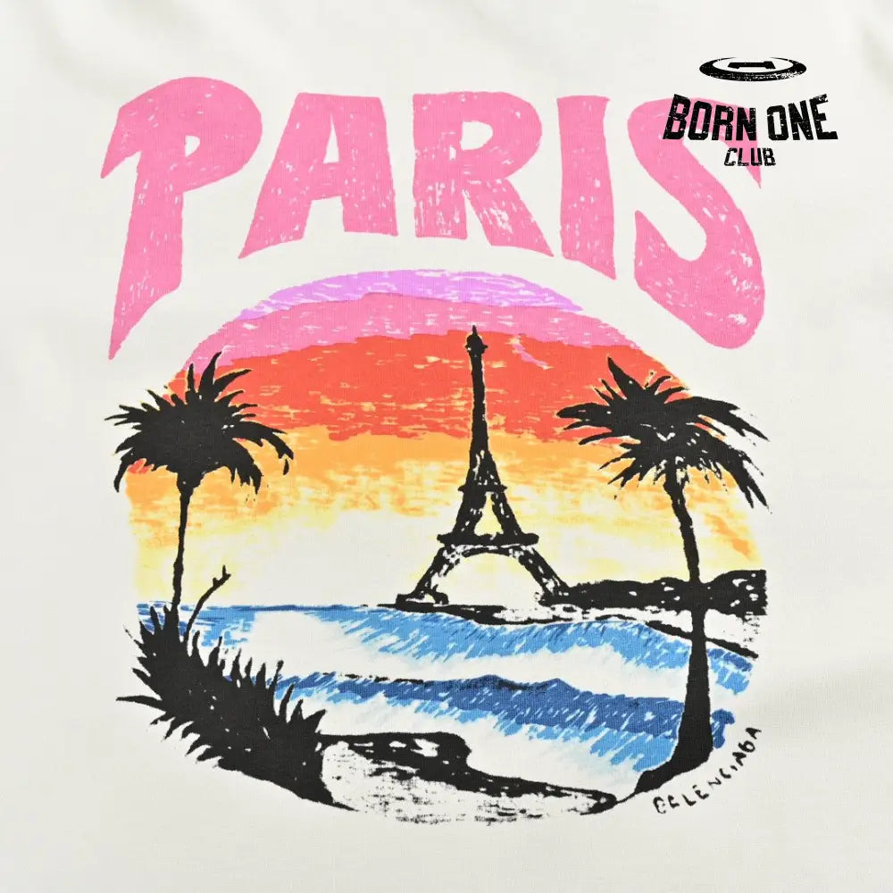 Balenciaga White T-Shirt with Paris Graphic Camiseta T-shirt
