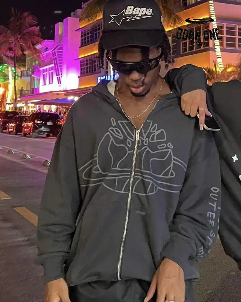 Broken Planet Planet Zip Up Hoodie Grey