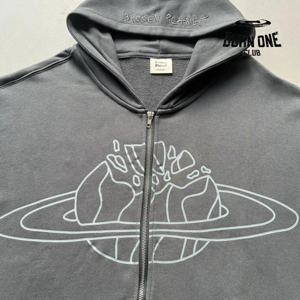 Broken Planet Planet Zip Up Hoodie Grey