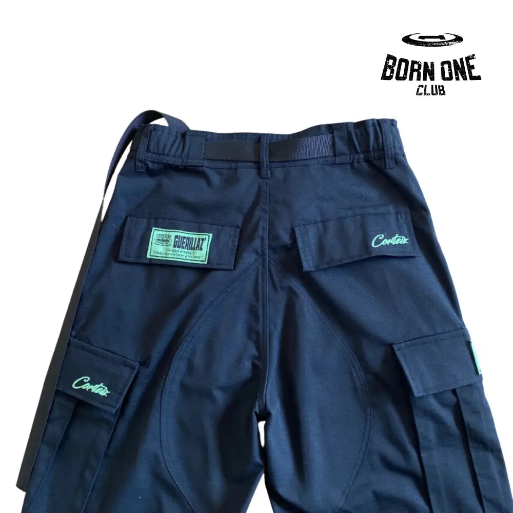 Calça Corteiz Black Green Logo Cargo