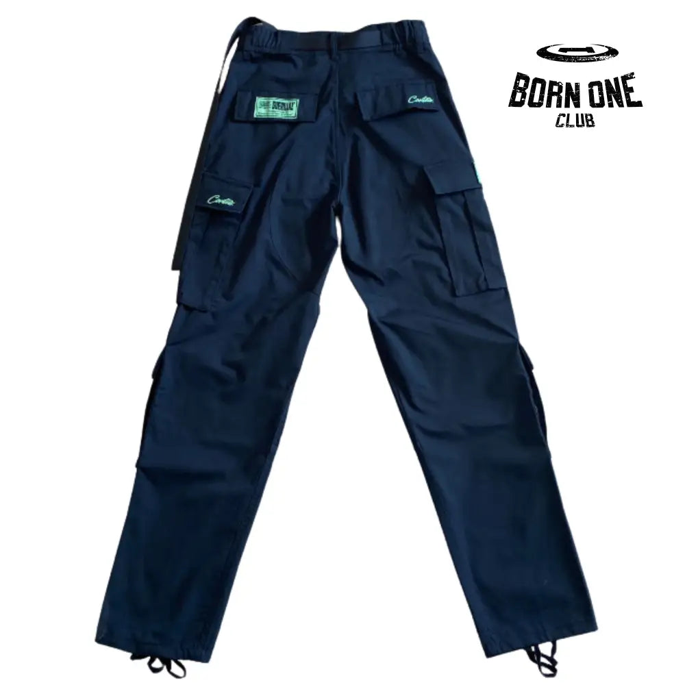 Calça Corteiz Black Green Logo Cargo