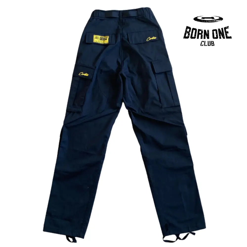 Calça Corteiz Black Yellow Logo Cargo