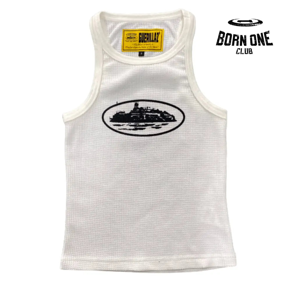 Camiseta Corteiz Feminina Guerillaz Tank Top P / Branco e Preto