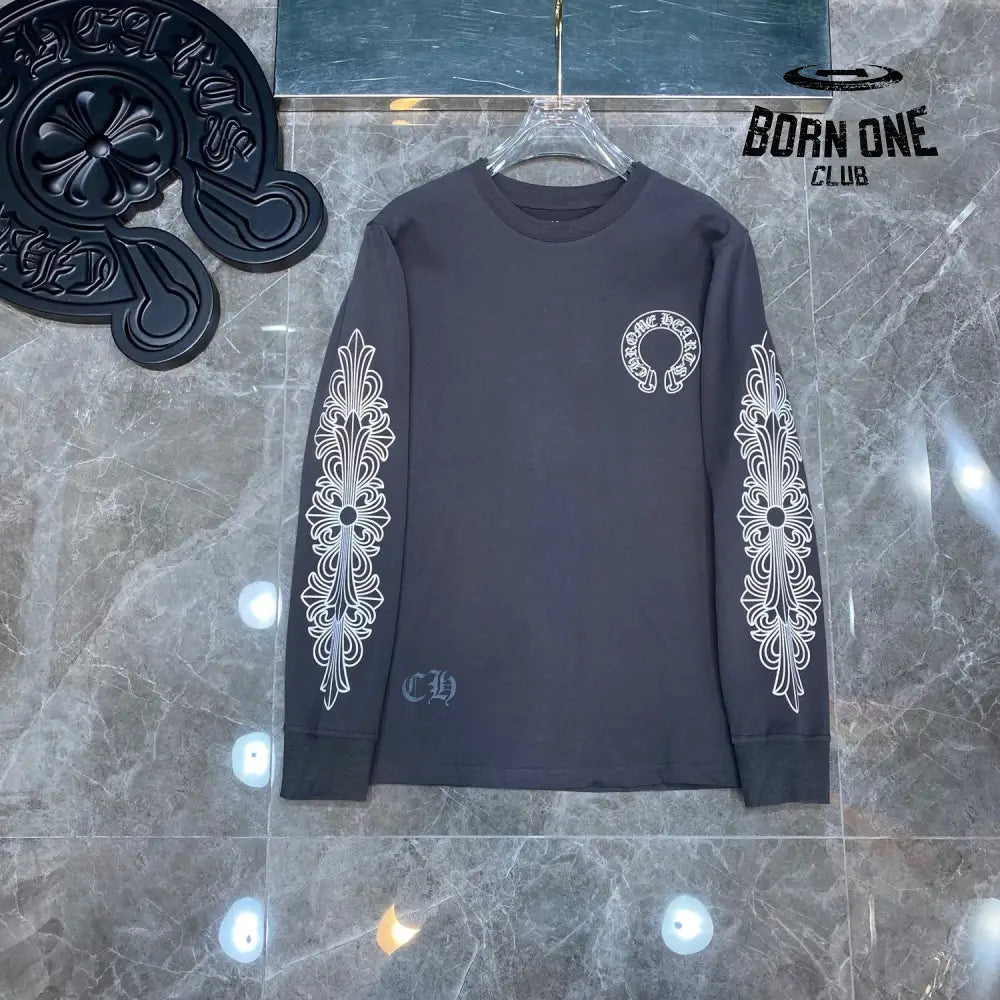 Chrome Heart Banner Logo Sweatshirt Grey Camiseta manga longa