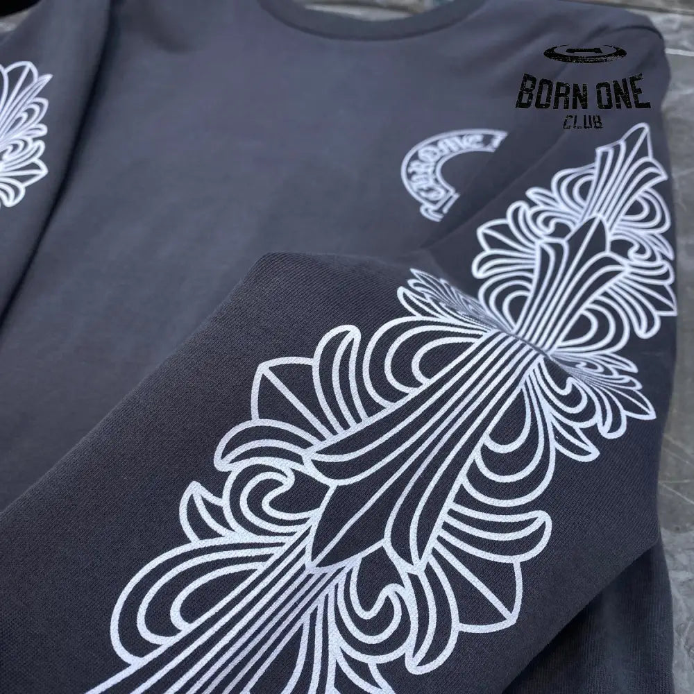 Chrome Heart Banner Logo Sweatshirt Grey Camiseta manga longa