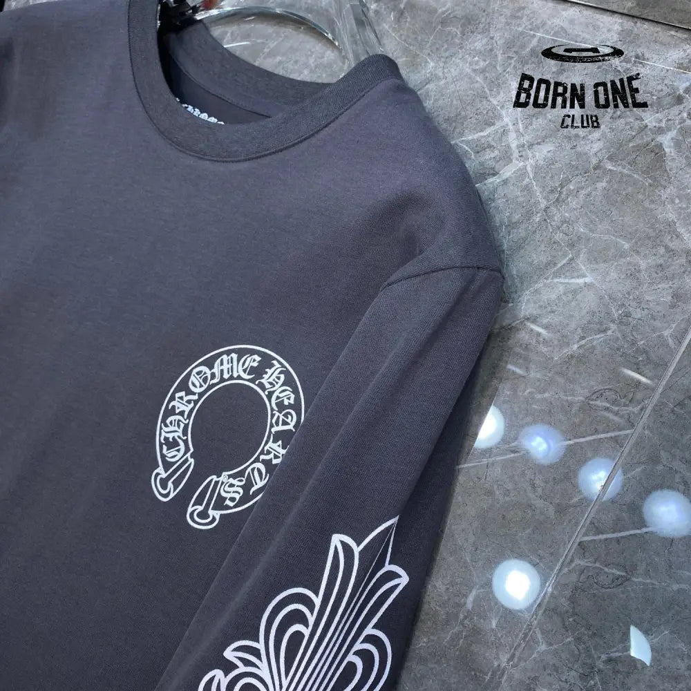 Chrome Heart Banner Logo Sweatshirt Grey Camiseta manga longa