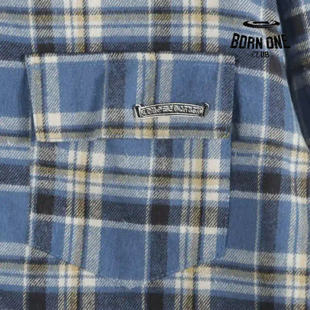 Chrome Heart Check Cotton Long Sleeve Shirt Blue Camiseta