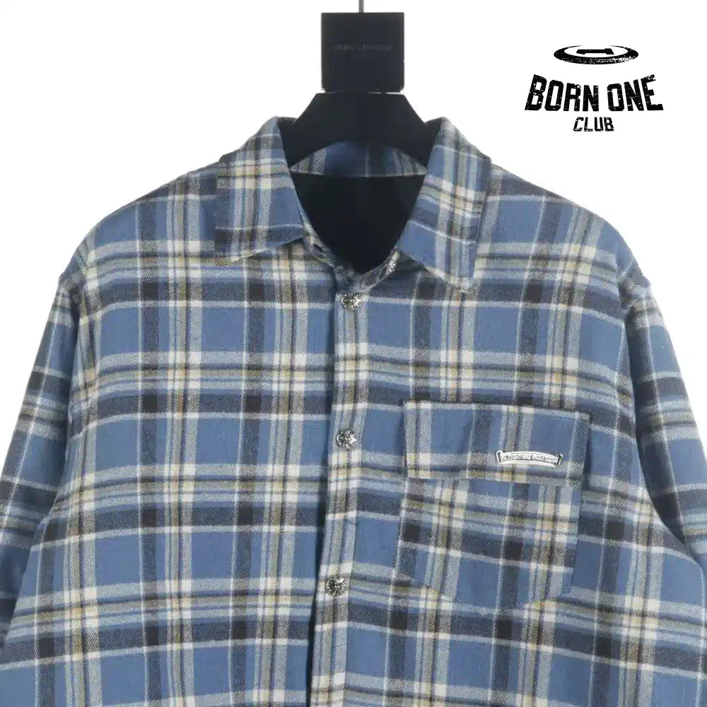 Chrome Heart Check Cotton Long Sleeve Shirt Blue Camiseta