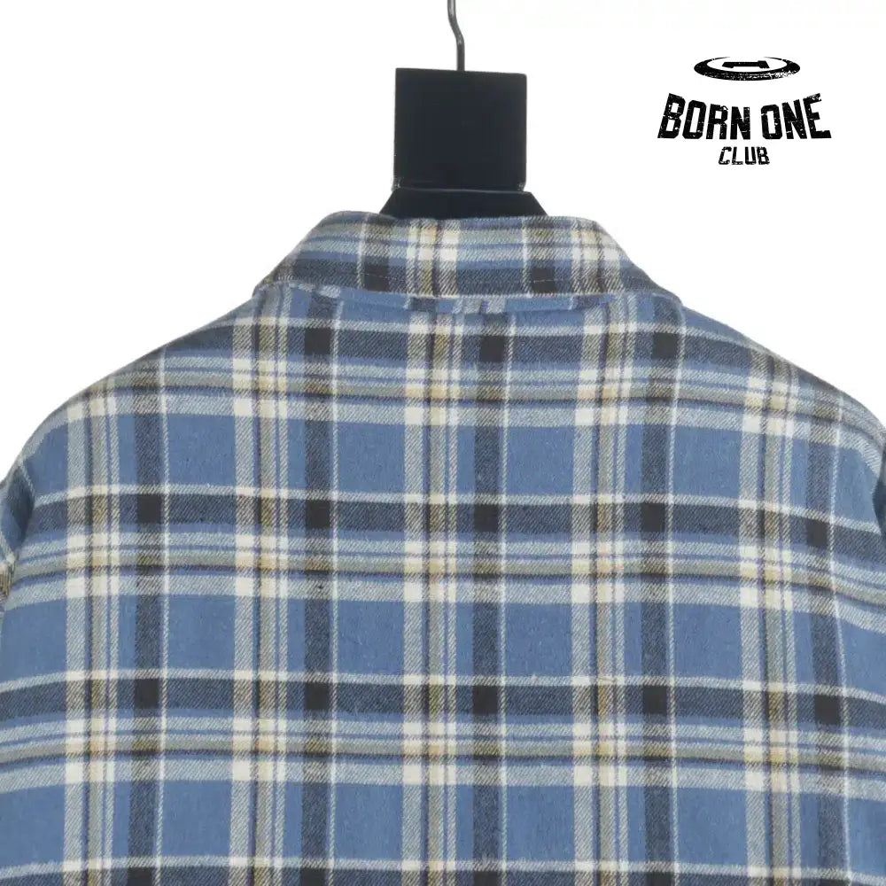 Chrome Heart Check Cotton Long Sleeve Shirt Blue Camiseta