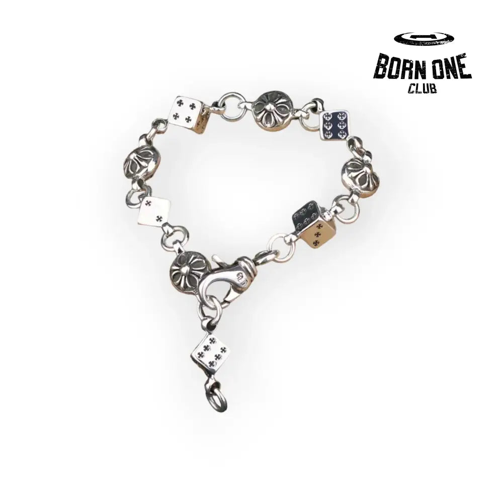 Chrome Heart Dice and Crossball Bracelete Pulseira Prata 925