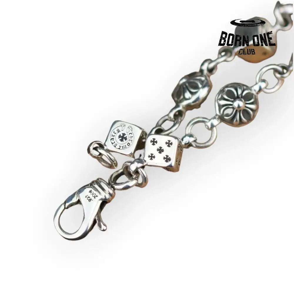 Chrome Heart Dice and Crossball Bracelete Pulseira Prata 925