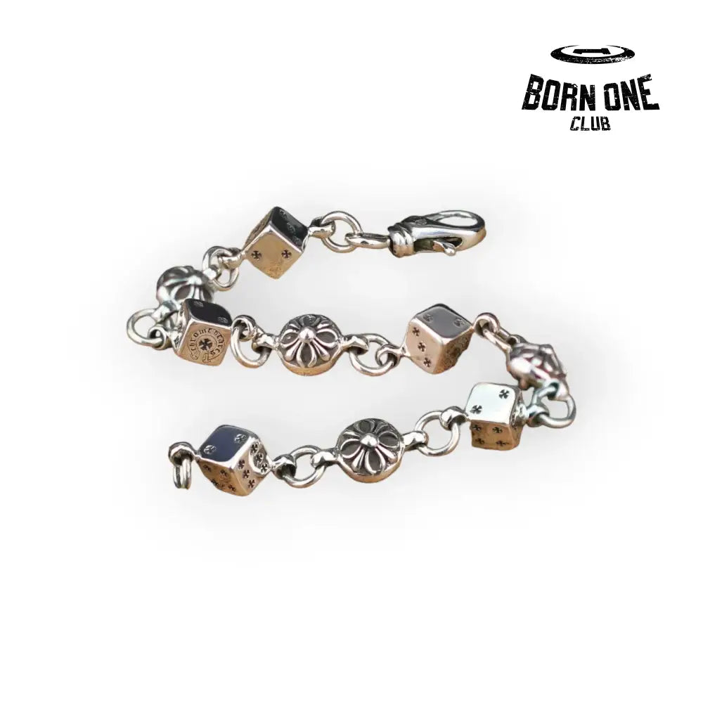 Chrome Heart Dice and Crossball Bracelete Pulseira Prata 925